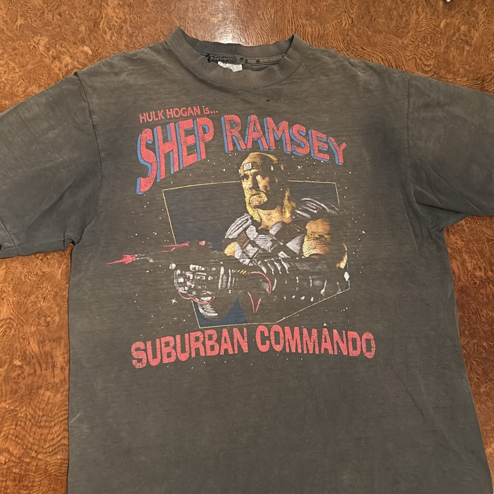 VINTAGE 1991 Hulk Hogan Shep Ramsey Suburban Commando Tee sz men’s L Grey Worn